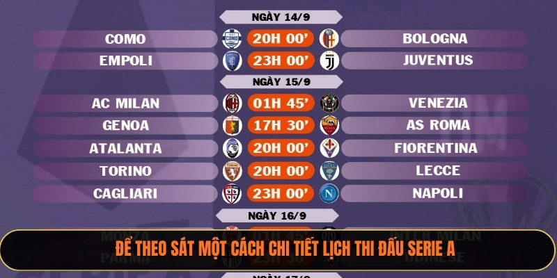 Để theo sát một cách chi tiết lịch thi đấu Serie A